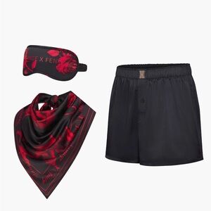 NWT Savage X Fenty Midnight Rose 3-Piece Set, Mask, Sleep Scarf, Satin Boxers